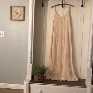 Cream Sleeveless Dress adjustable shoulder straps. Built in slip. Vintage boho